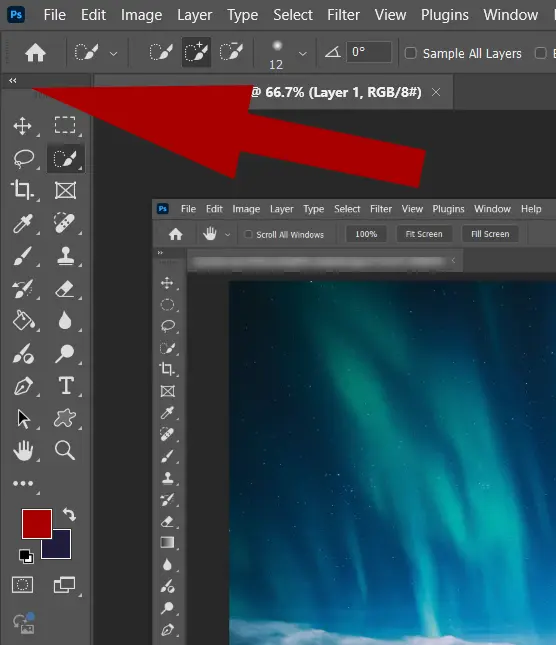 arrow above the Toolbar