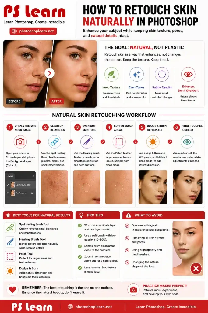 Natural skin retouching workflow in Photoshop